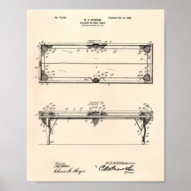 Póster Pool Table 1902 Patent Art - Old Peper (Frente)