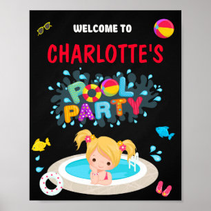 Póster Pool welcome party sign Girl summer swimming party