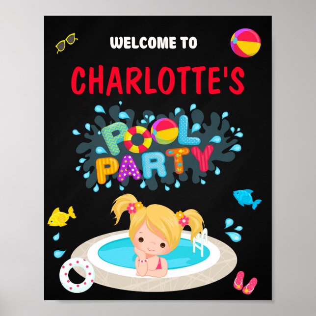 Póster Pool welcome party sign Girl summer swimming party (Frente)