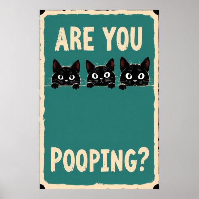 Póster Pooping showing three black cats peeking over  (Frente)