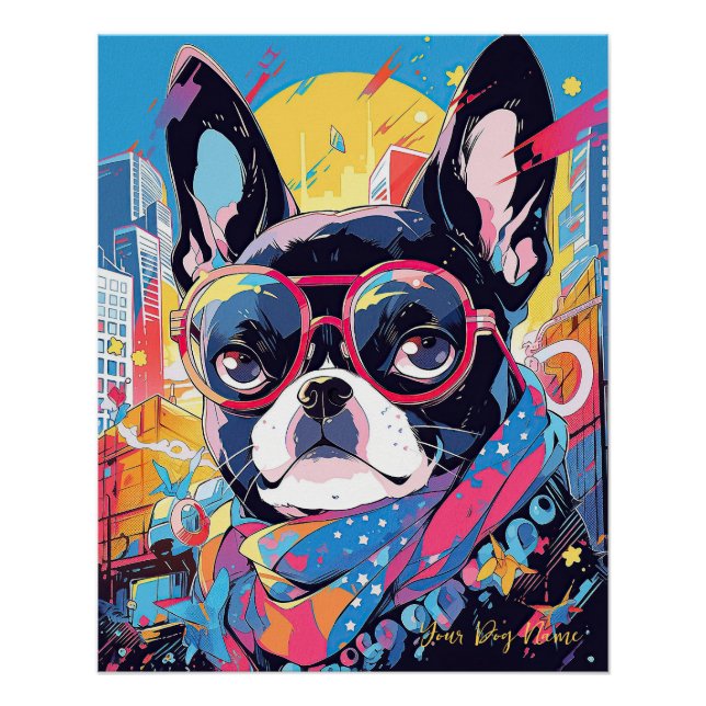 Póster Pop Art Anime Boston Terrier Dog 004 - Victoria Sa (Anverso)