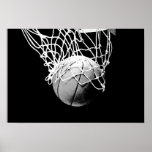 Póster Pop Art Basketball Ball & Net Print Poster<br><div class="desc">Me Encanta Este Juego. Deportes populares - Imagen de la pelota de baloncesto en blanco y negro.</div>