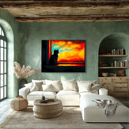 Póster Pop Art Cat al atardecer - Vista de ventana