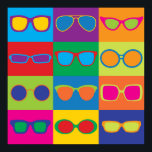 Póster Pop Art Eyeglasses<br><div class="desc">Ilustracion de estilo pop-art de los populares estilos de marcos de anteojos en un tablero de ajedrez colorido.</div>