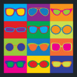 Póster Pop Art Eyeglasses<br><div class="desc">Ilustracion de estilo pop-art de los populares estilos de marcos de anteojos en un tablero de ajedrez colorido.</div>