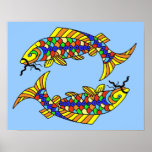 Póster Pop Art Fancy Pisces Fish on Light Blue<br><div class="desc">This art print poster for your home decor is a light blue color with two bright colorful fancy Pisces Fish.</div>