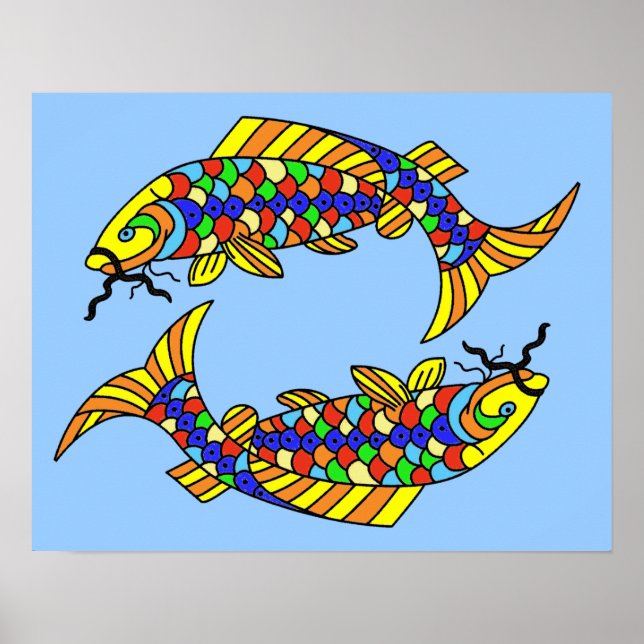 Póster Pop Art Fancy Pisces Fish on Light Blue (Frente)