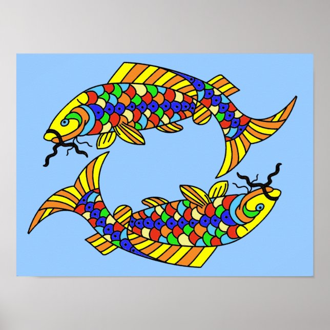 Póster Pop Art Fancy Pisces Fish on Light Blue (Frente)