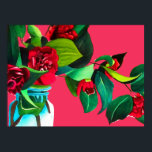 Póster Pop Art flowers original watercolor red flowers<br><div class="desc">A pop art inspired poster print with lovely floral design from an original watercolour art painting of red camellia flowers with green foliage by artist Sacha Grossel. These flowers are colourful, vibrant and bright and this floral art colourful botanical design would look beautiful in any environment. A brightly coloured original...</div>