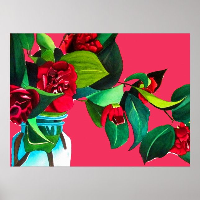 Póster Pop Art flowers original watercolor red flowers (Frente)