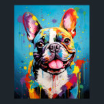 Póster Pop Art Frenchie<br><div class="desc">Trae una ráfaga de alegría y color a tu espacio con este retrato alegre y pintoresco de un Bulldog francés. Esta llamativa pieza transforma un querido acompañante canino en una obra maestra de arte moderno. Esplandores de vivos tonos bailan a través del lienzo, dando vida a la personalidad lúdica de...</div>