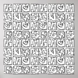Póster Pop Art Graffiti Grid Decoupage Template Line Art