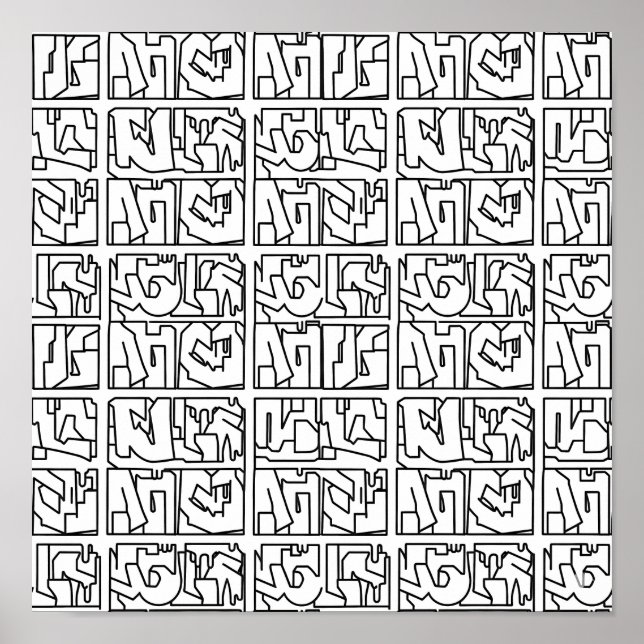 Póster Pop Art Graffiti Grid Decoupage Template Line Art (Frente)
