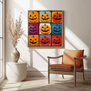 Póster Pop Art Jack-o'-Lantern Grid Halloween Wall Art
