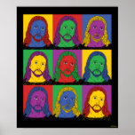 Póster Pop Art Jesus<br><div class="desc">La gráfica de arte "Pop Art Jesus" diseñada por bCreative muestra una icónica representación de Jesús en una pieza de arte pop de nueve paneles! ¡Esto es un gran regalo para la familia, los amigos o un regalo para usted mismo! Este gráfico divertido es una gran adición al estilo de...</div>