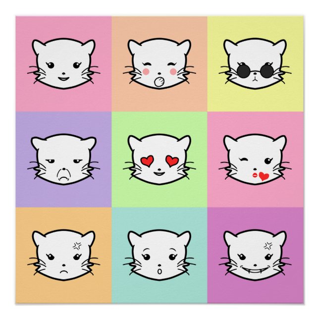 Póster Pop Art Kawaii Cat Emoji (Anverso)