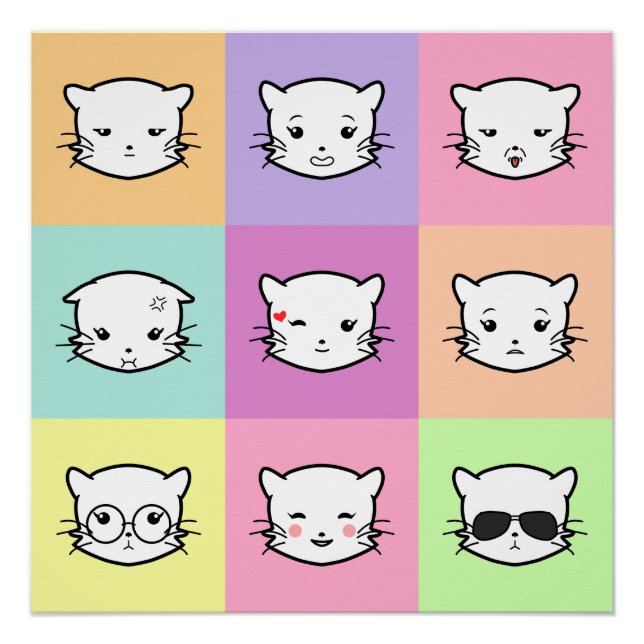 Póster Pop Art Kawaii Cat  Emoji 2 (Anverso)