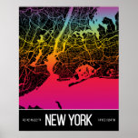 Póster Pop Art Map of New York USA<br><div class="desc">An abstract and minimalist map of New York. Ideal for all real New York Fans and those who love this city.</div>