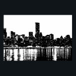 Póster Pop Art New York City Manhattan Silhouette<br><div class="desc">Imagen digital nocturna artística en Nueva York en blanco y negro - Las principales ciudades de Estados Unidos</div>
