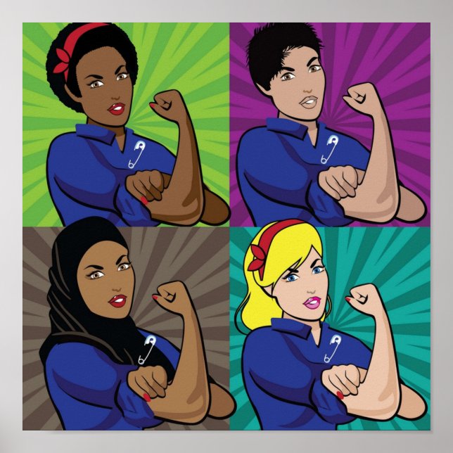 Póster Pop art of multicultural Rosie the Riveters wearin (Frente)