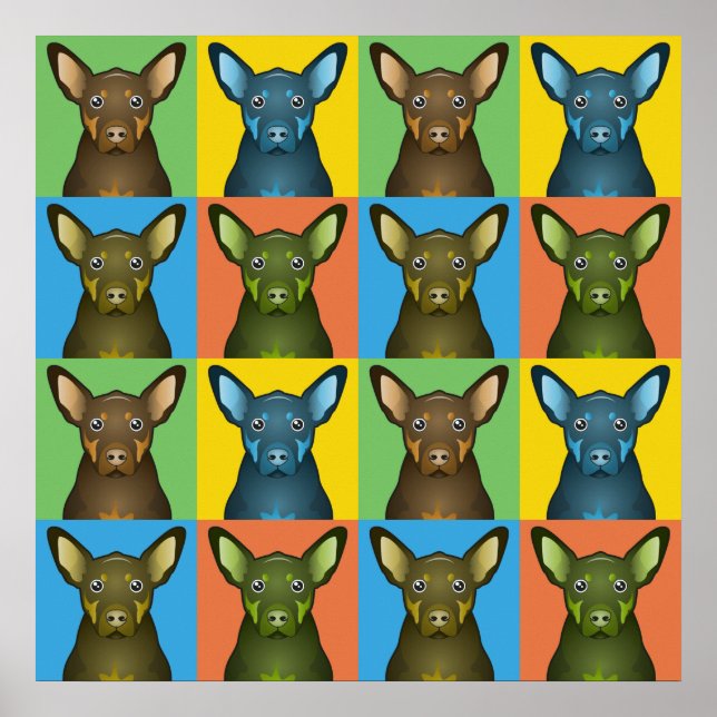 Póster Pop-Art Personalizado australiano de perro Kelpie (Frente)