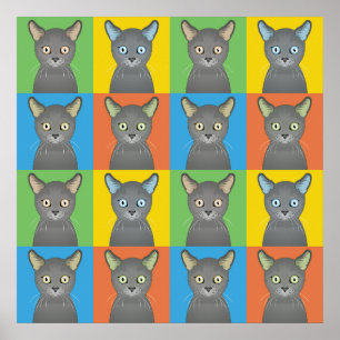 Póster Pop-Art Personalizado de gato azul de Rusia