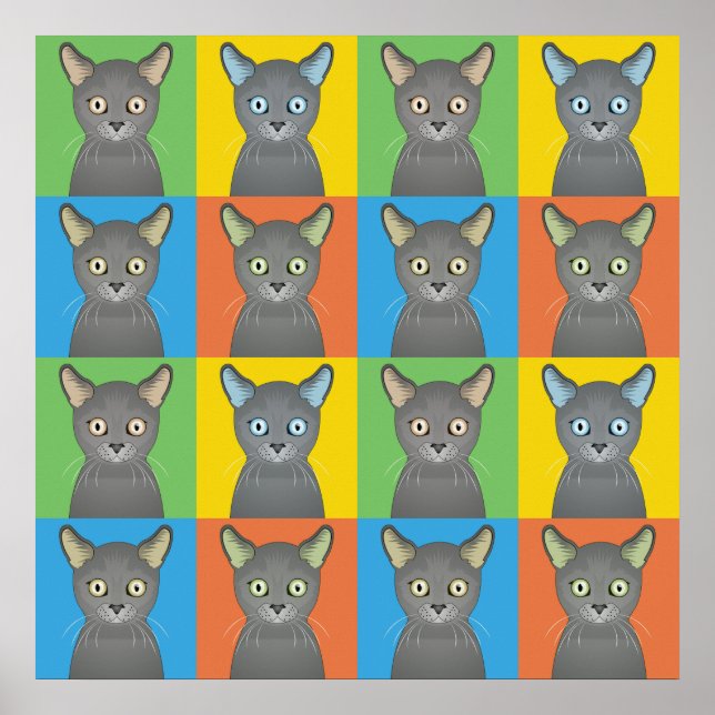 Póster Pop-Art Personalizado de gato azul de Rusia (Frente)