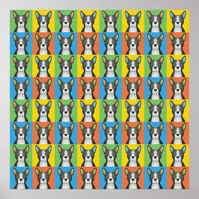 Póster Pop-Art Personalizado de Perro Terrier de Boston (Frente)