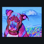 Póster Pop Art Pit Bull Perro Cachorro<br><div class="desc">Arte pop de un cachorro Pitbull americano,  con la montaña de Estados Unidos,  cubierta de nieve Pikes Peak,  en el fondo.</div>
