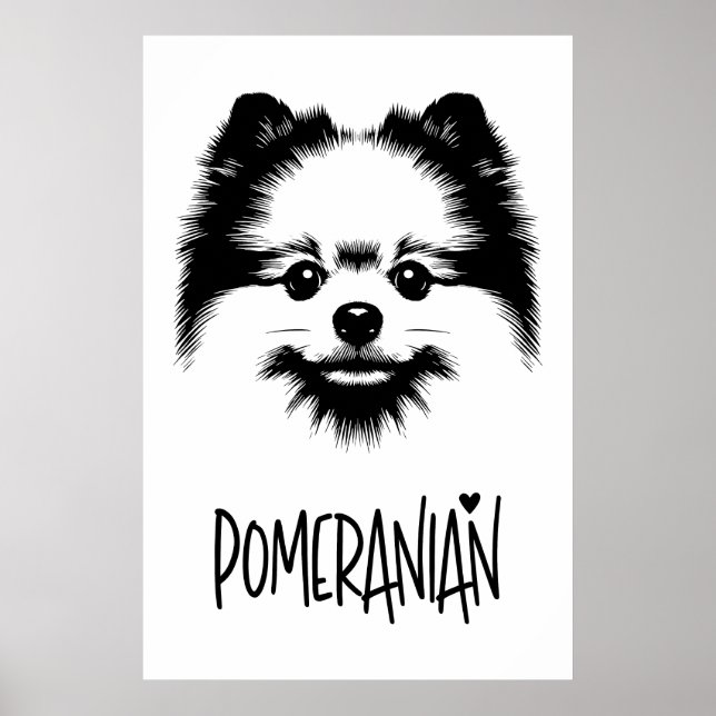 Póster Pop Art Pomeranian Black & White Chic Aesthetic (Frente)