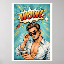 Póster Pop Art Poster „WOW!“ – Attraktiver Mann Comic Wan