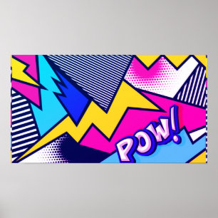 Póster ¡Pop Art Pow! Patrón en magenta, azul y negro