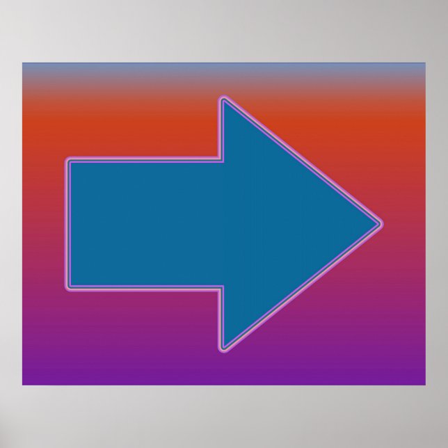 Póster Pop Art Una Flecha A La Derecha Azul Sobre Rojo (Frente)