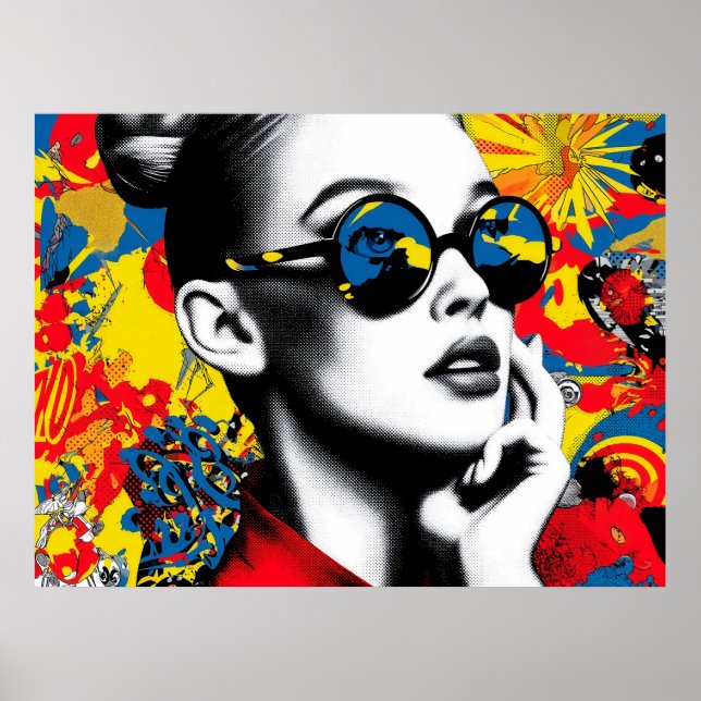 Póster Pop art woman with sunglasses (Frente)