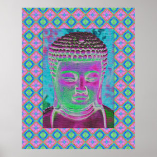 Póster Pop Buda en magenta y turquesa