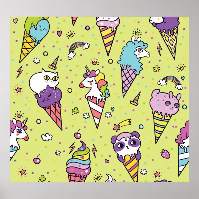 Póster Pop Cute Ice Cream: Patrón Animal (Frente)