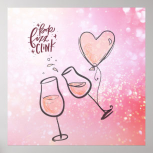 Póster Pop Fizz Clink Celebración del Vino de Champagne