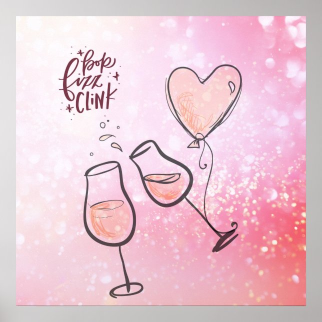 Póster Pop Fizz Clink Celebración del Vino de Champagne (Frente)
