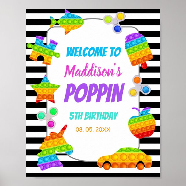 Póster Pop It Toy Birday Pop On Fidget Push Welcome (Frente)