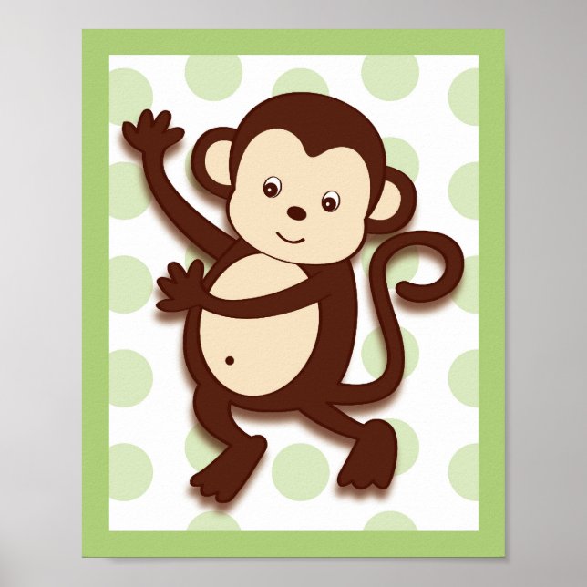 Póster Pop Mod Monkey Jungle Nursery Wall Art Imprimir 8X (Frente)