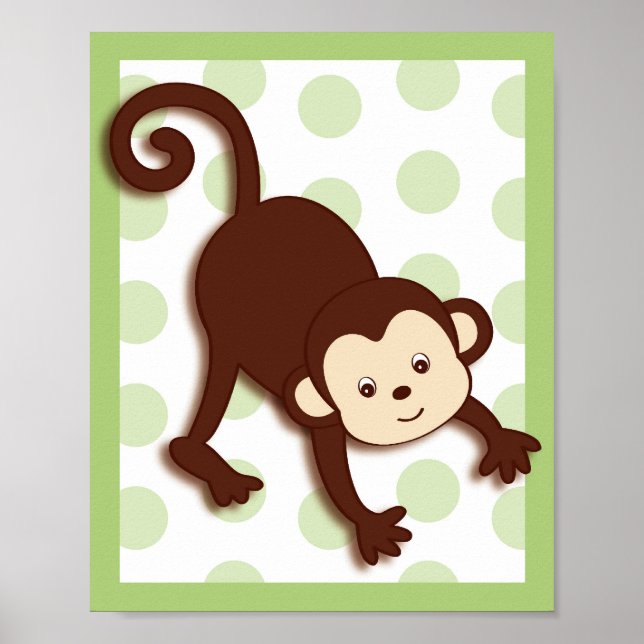 Póster Pop Mod Monkey Jungle Nursery Wall Art Imprimir 8X (Frente)