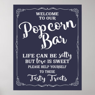 Póster Popcorn Bar boda firma elegante pizarra