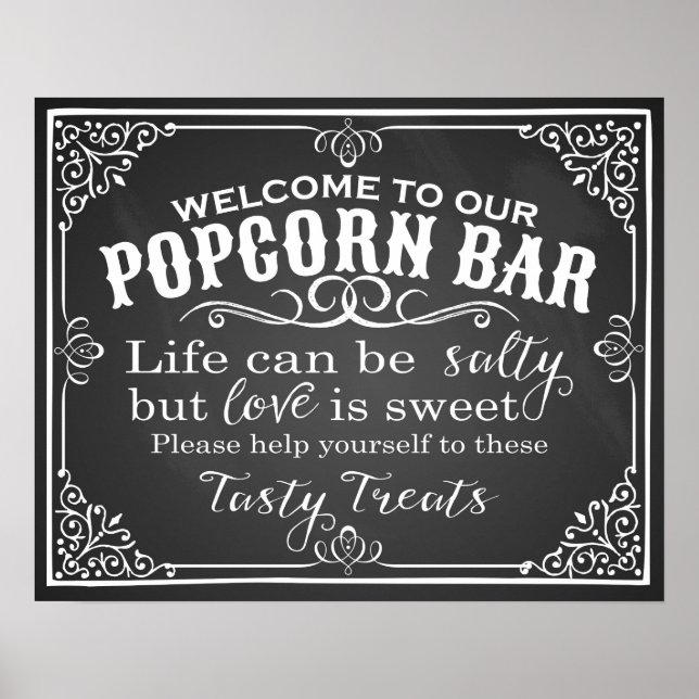Póster Popcorn Bar boda firma elegante pizarra (Frente)