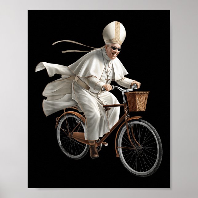 Póster Pope Riding Bike Bicycle Catholic Church Bible Scr (Frente)
