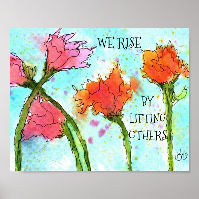 Póster Poppies coloridos con Poster de palabras - 10"x8" (Frente)