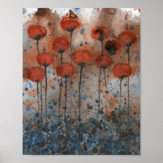 Póster Poppies de naranja y marina, flores acuáticas