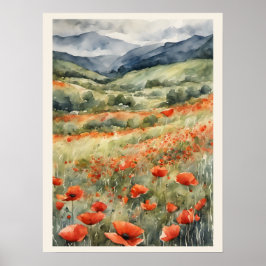 Póster Poppies En La Escena Natural Del Campo