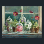 Póster Poppies morados en un vaso de agua<br><div class="desc">© Danhui Nai / Wild Apple. Un jardín interior de flores en macetas. Se puede ver una ventana en el fondo.</div>