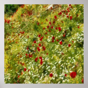 Póster Poppies Pointillism Style Resumen Art