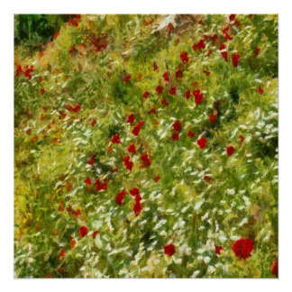 Póster Poppies Pointillism Style Resumen Art